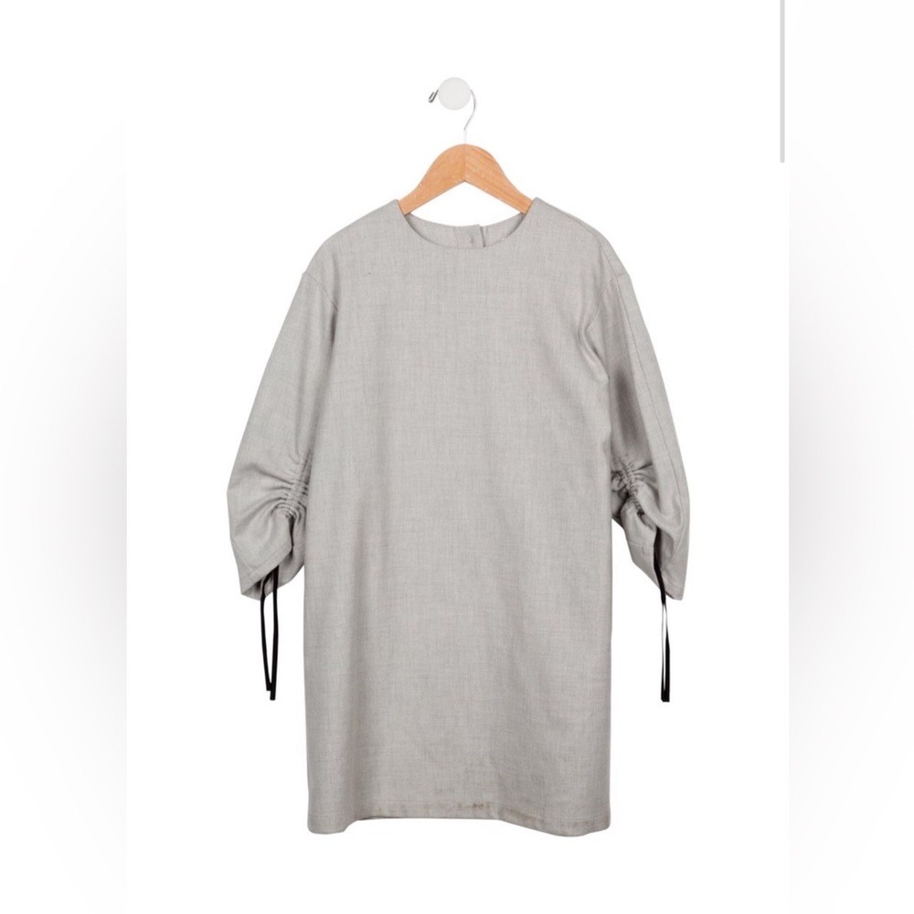 Dinui Gray Dress. Size 8. Excellent Condition. Ruched Sleeve. Button Detail.